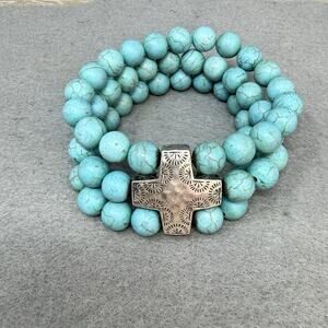 Silpada Turquoise Howlite 925 Sterling Silver Devotion Cross Bracelet B3009